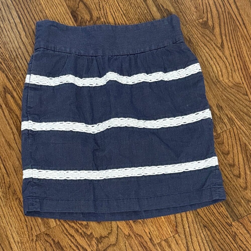 Banana Republic Skirt Size 0 Blue Denim Look Lace Stripe Elastic Waist